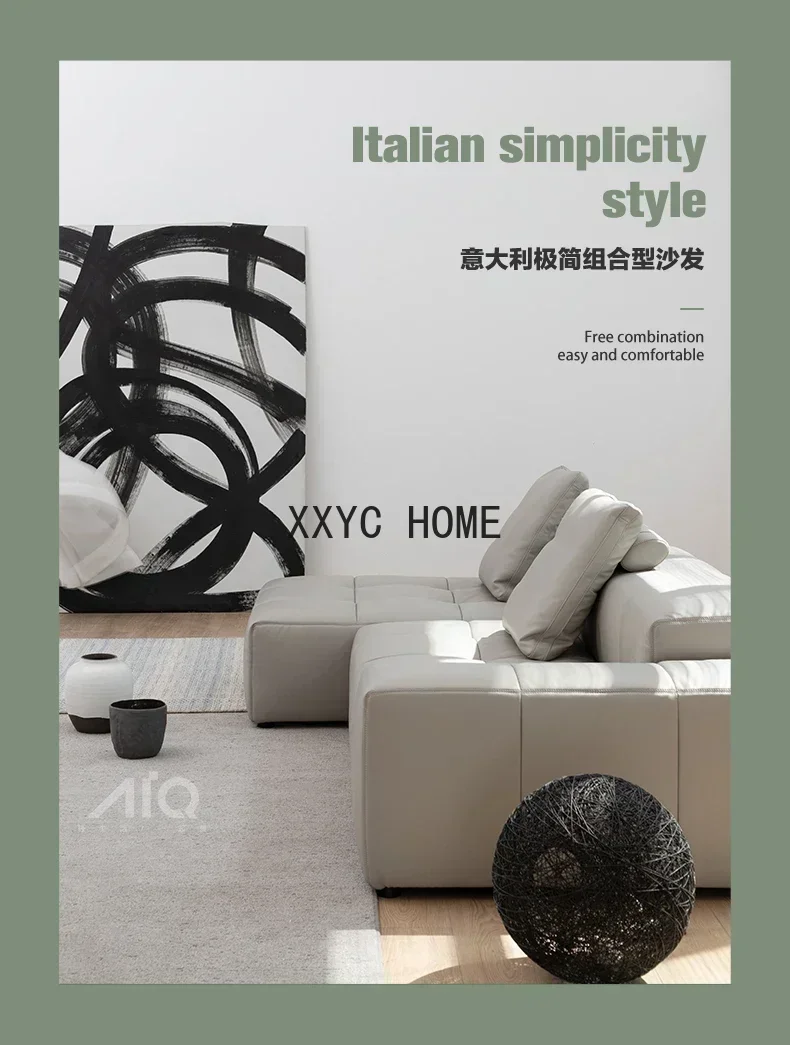 Leather Sofa First Layer Cowhide Modern Minimalist Italian Light Luxury Living Room down Art-Sofa living room furniture