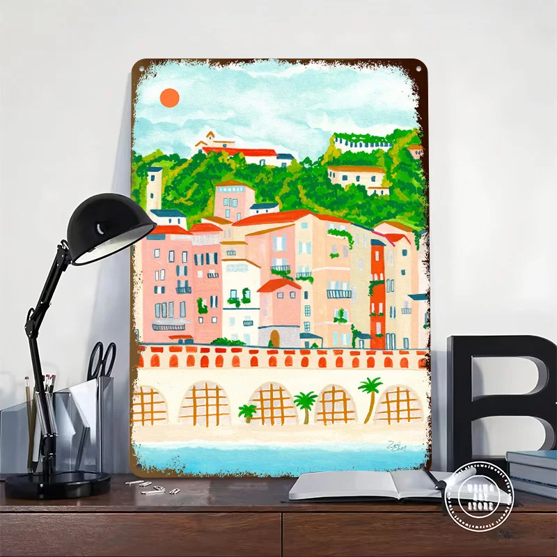 Menton France Riviera Print Metal Poster Custom Wall Art Retro Vintage Tinplate Signs for Man Cave Bathroom Decor House Home