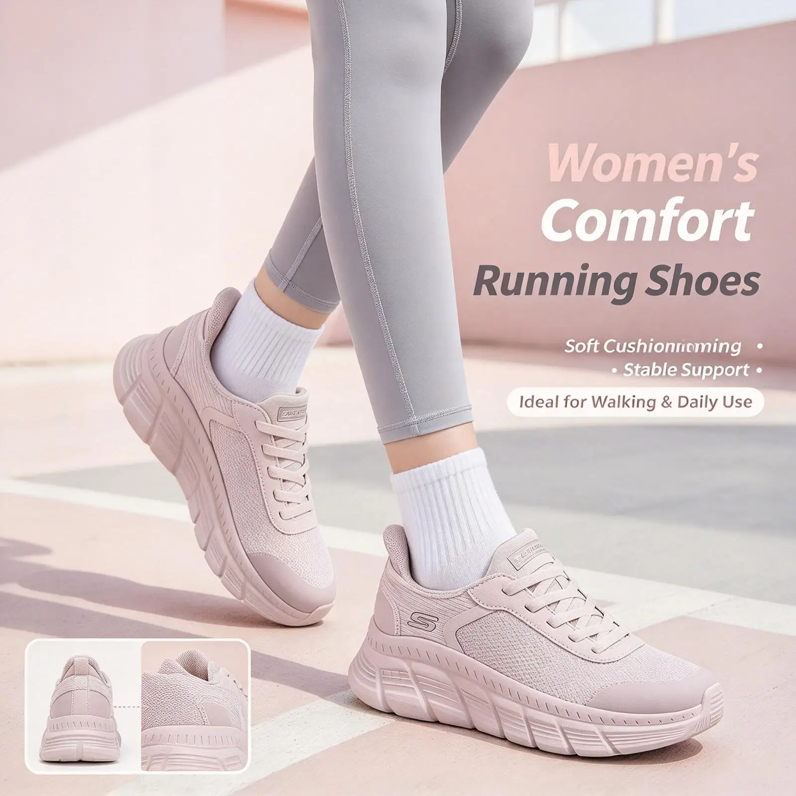 Skechers BOBS B FLEX HI 117391-WHT Mesh Upper Lightweight Cushion Thick Sole Sneakers