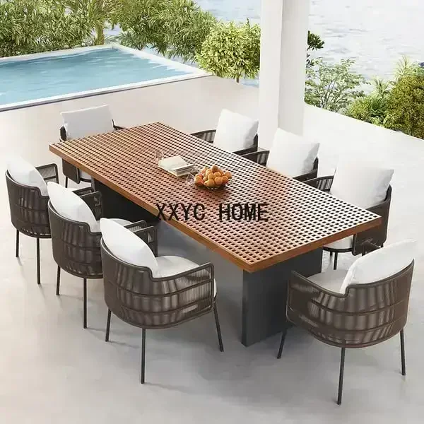 Dining Set Outdoor Luxury Modern Desk and Chair Set 8 Person Patio Square,