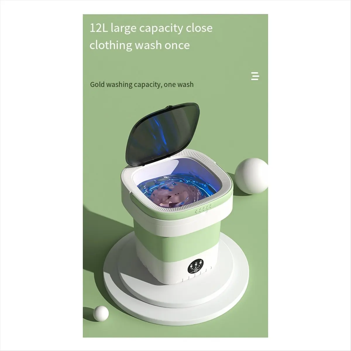 BaoBao- Mini Folding Washing Machine 12L Capacity Automatic Home Portable Multifunction Baby Underwear Washing Machine US Plug C