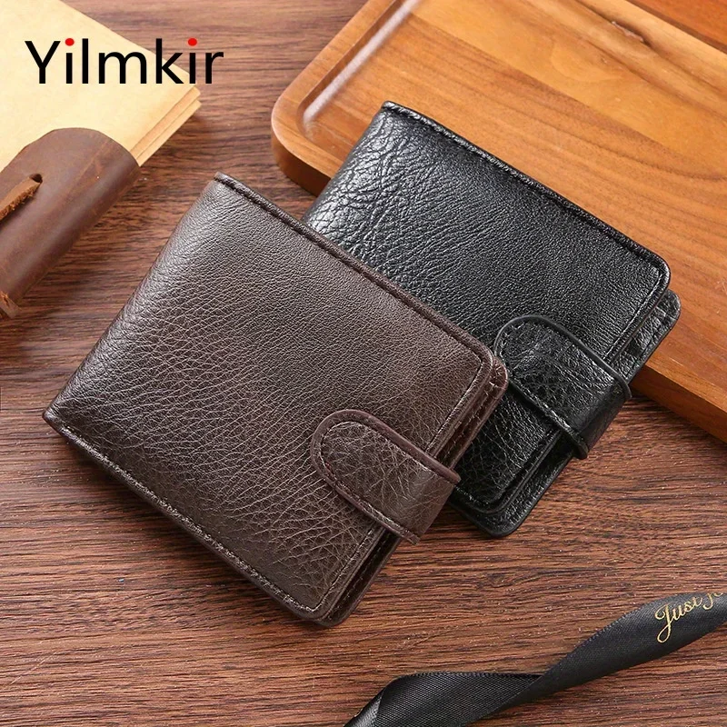 

Men's PU Leather Short Wallet with Zipper Snap Closure Multi-card Slots Coin Pocket Male Money Clip