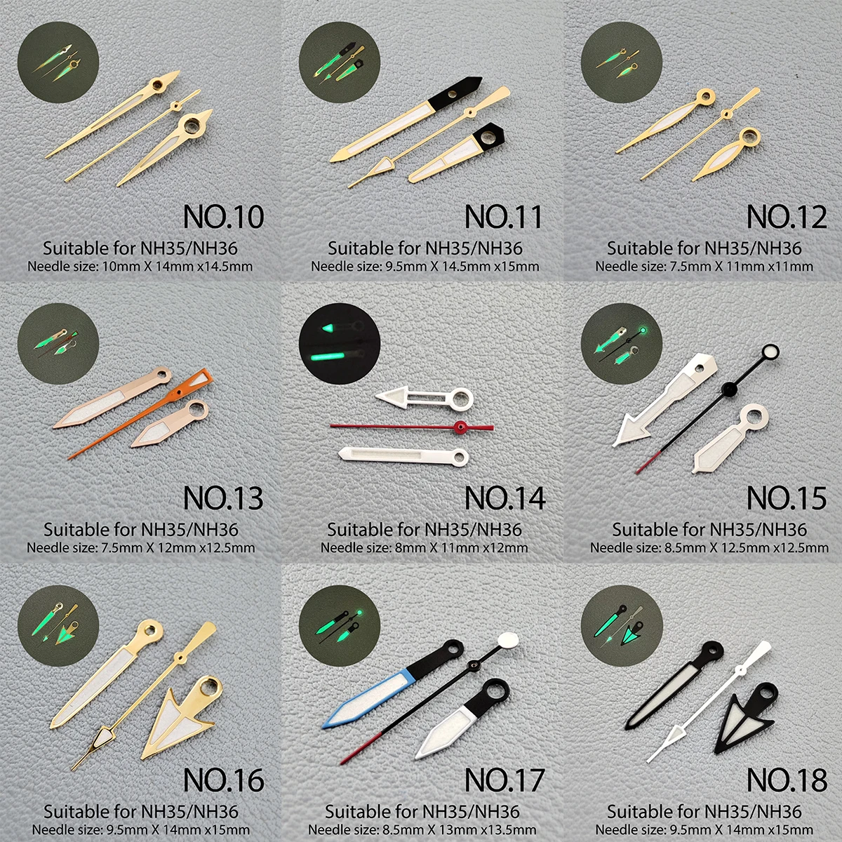 Watch Accessories Watch Hands NH35 Hands Green Luminous Suitable For NH35, NH36 Movement Pointer NO.1-NO.44