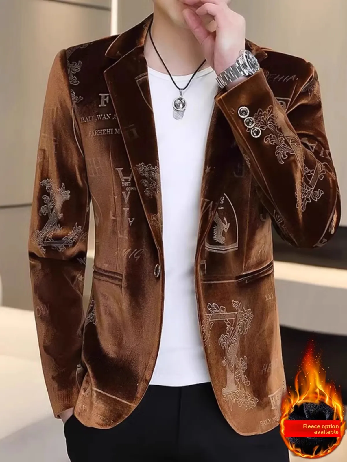 

Мужской вельветовый фланелевый однобортный пиджак на осень-зиму, модный, молодежный, на подкладке, с вышивкой, повседневный пиджак-костюм