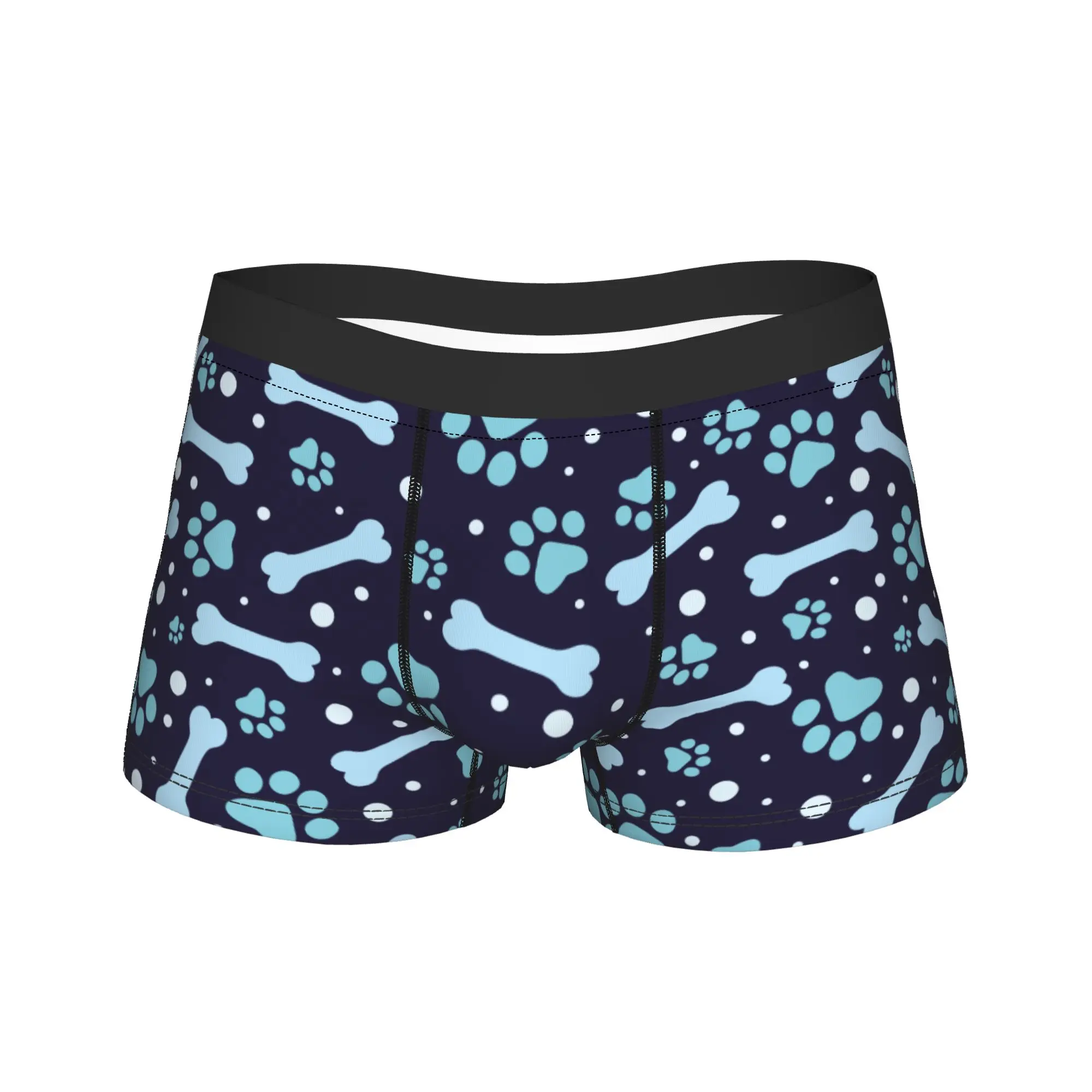 Man Dog Paw Print and Bone Long Underwear  Novelty Boxer Briefs Shorts Panties Male Breathable Underpants M-XXL