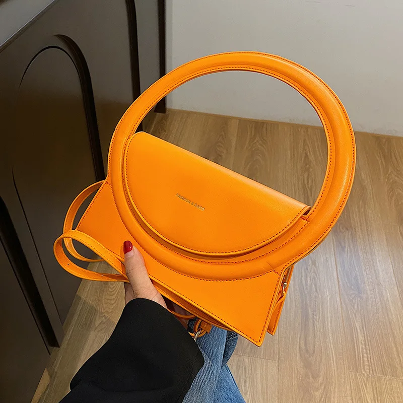 Women Round Ring Handbags Large Circle Design Tote Leather Shoulder Bag Female Fashion Crossbody Bags Shopping Top-handle Bags