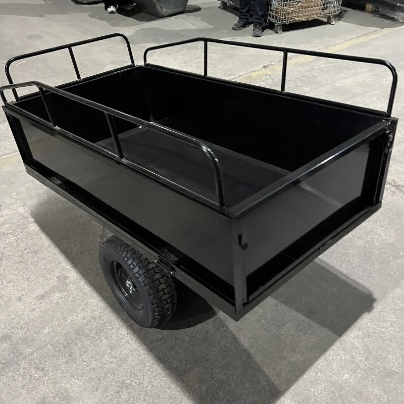 2025Atv Rimorchio da giardino Rimorchio da traino Carrello di scarico per rimorchio ATV per carichi pesanti con pareti laterali rimovibili