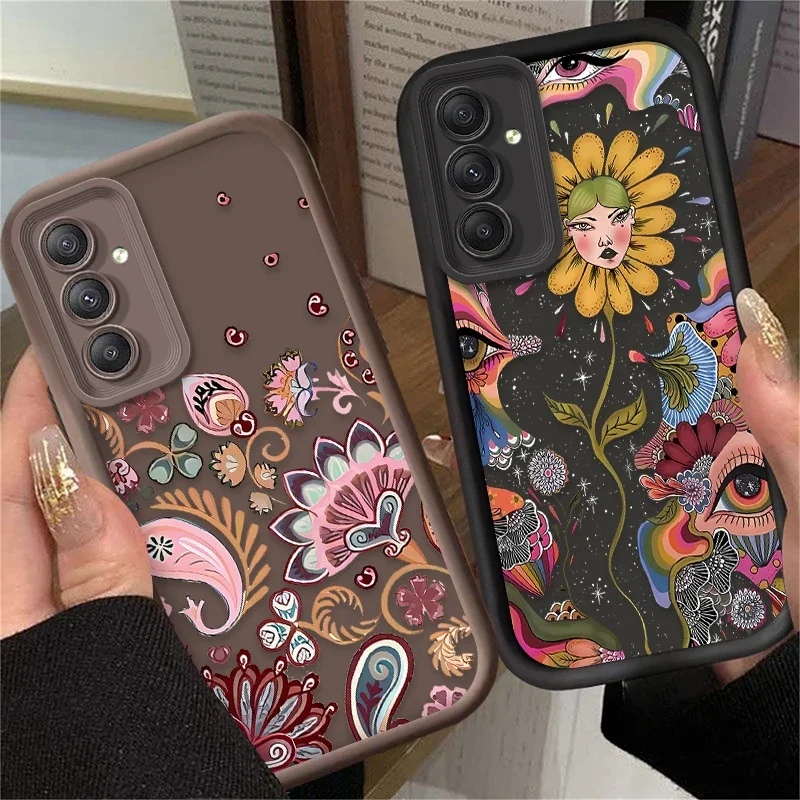 Strange Art Eye Flower Fan Case for Samsung Galaxy A55 A16 A25 A35 A15 A06 A05 A05S A24 A13 A23 A12 A22 A32 A52 A71 A51 4G