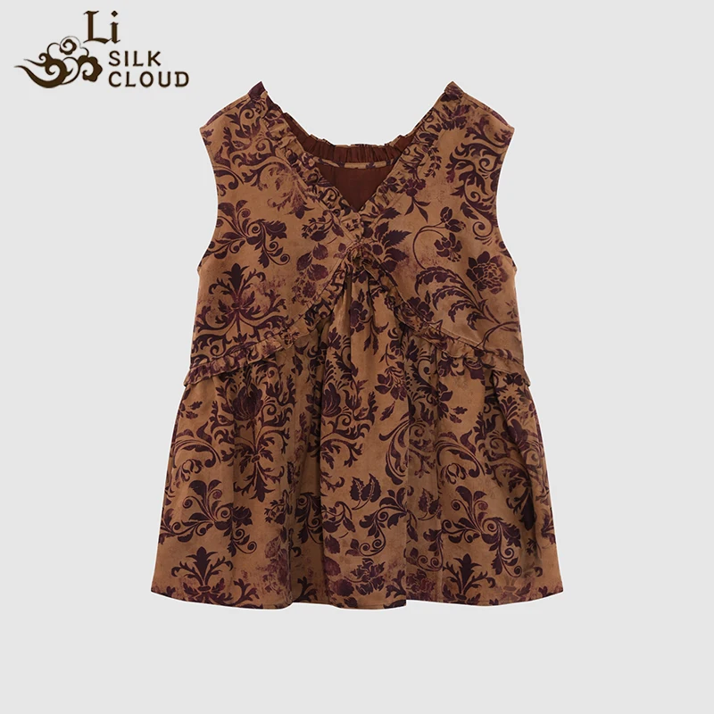 LI SILK CLOUD xiangyunsha Vest- Skin-Friendly Silk Fabric,Comfortable Daily Vest Guangdong Black Pearl Gambiered Guangdong Gauze