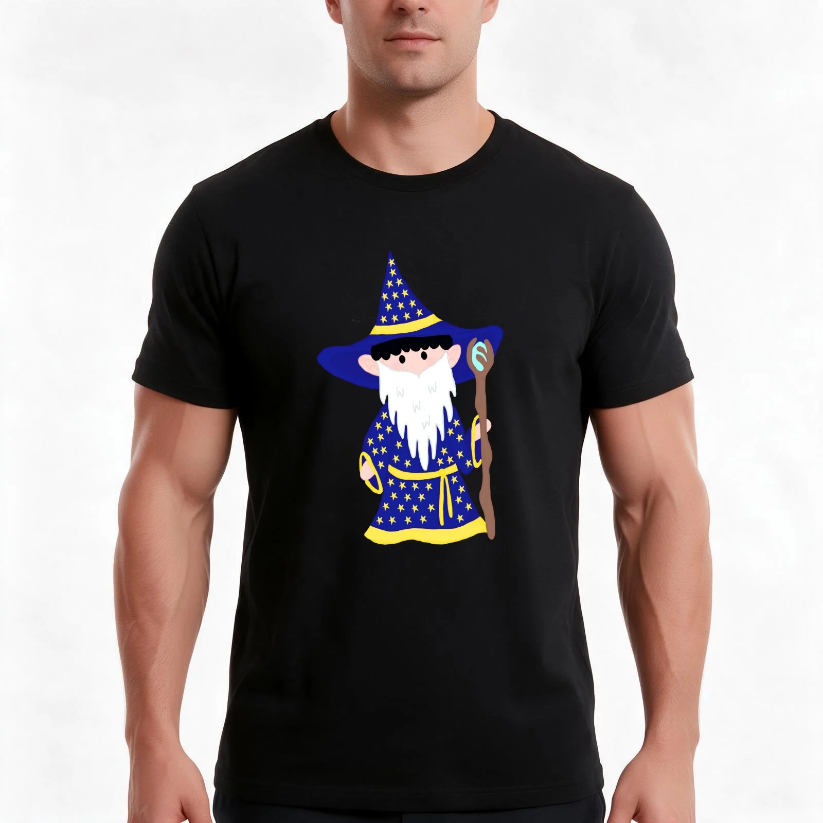 Merlin the Wizard T-Shirt, Summer Casual Cotton Tee, Oversized Streetwear Tops, Vintage Graphic Print, Loose Fit Short Sleeve