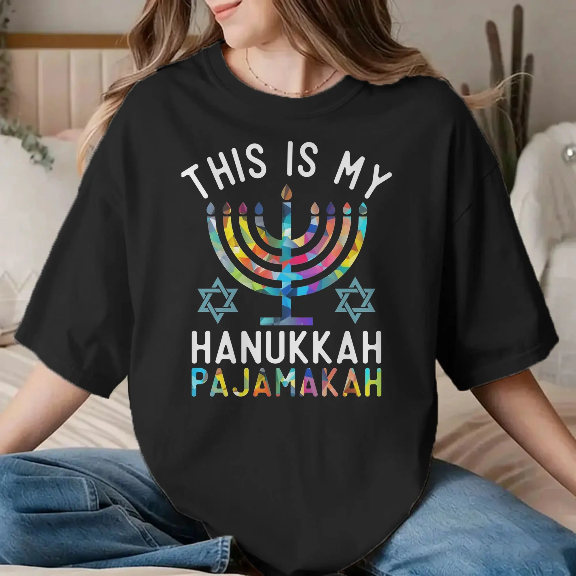 Men Women's Chanukah Hanukkah T Shirts Menorah Candle Pure Cotton Clothing Funny Short Sleeve O Neck Tees Plus Size T-Shirt