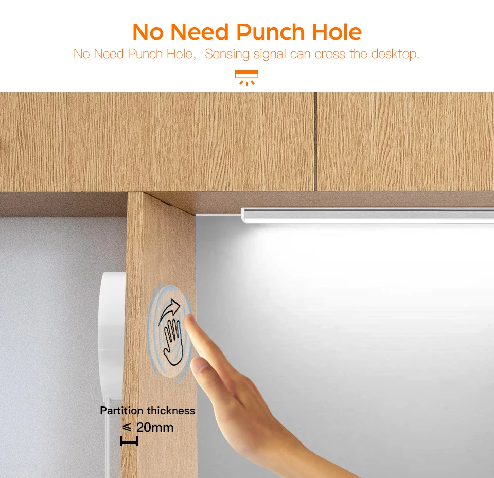 30/40/50CM LED Kitchen Cabinet Light 12V Aluminium Bar Lamp Tube With Penetrable Wood 25mm Touch Motion Sensor Dimmiable Switch