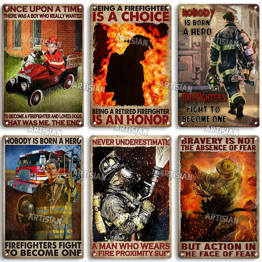 ARTISIAN Rusty Firefighter Decorative Plate Vintage Metal Tin Sign Man Cave Cafe Studio Wall Decor Sign Classic Metal Plaque