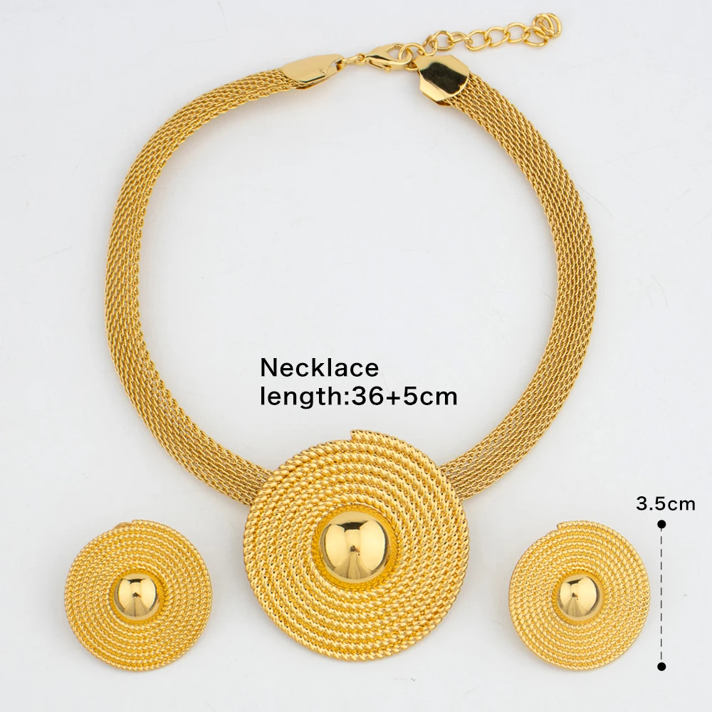 New Fashion Classic Jewelry Pendant Women African Golden Plated Italian Necklace Wedding Earrings Set Party Gift