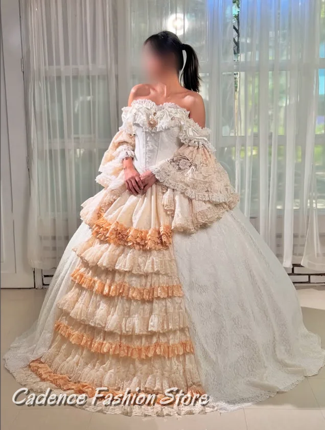 رائع الفيكتوري حمالة الكرة ثوب الروكوكو نمط الدانتيل إدراج مشد مشد الثقيلة ألف خط والأرضية الطبقات مساء اللباس مخصص