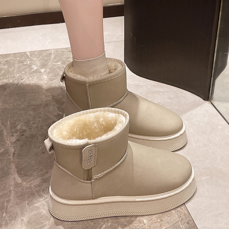 Invierno mujer corto de peluche botas de nieve calientes zapatos casuales nueva замша piel chelsea botines