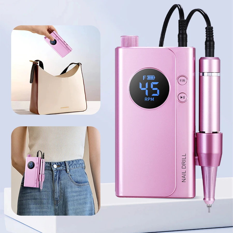 Taladro eléctrico profesional para uñas, herramienta de manicura para esmalte de uñas de Gel portátil recargable de 45000RPM para uso doméstico en salón