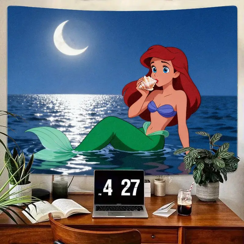 

1 шт., Ариэль, Русалочка, принцесса, лунный гобелен с ракушкой, кавайный настенный художественный полиэстер, домашний декор для девочек, спальня, Liv