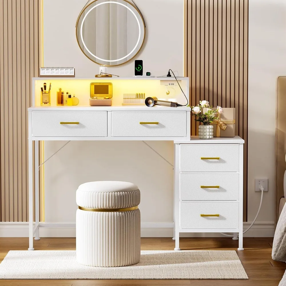 Kousei 47.2 مكتب الغرور المعاصر مع 5 أدراج قماش، ومحطة شحن متكاملة، وطاولة مكياج موفرة للمساحة لغرفة النوم #3