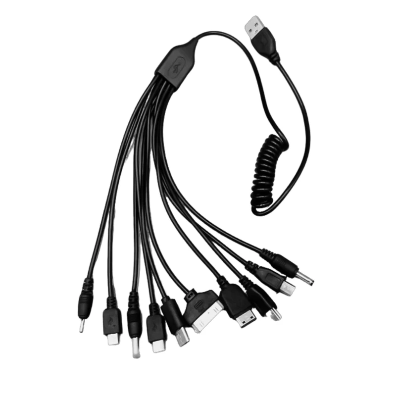 25cm Long Spring Coiled USB Charging Cable Cord 10 Different Connectors Wire Support Efficient Data and Power Transfer