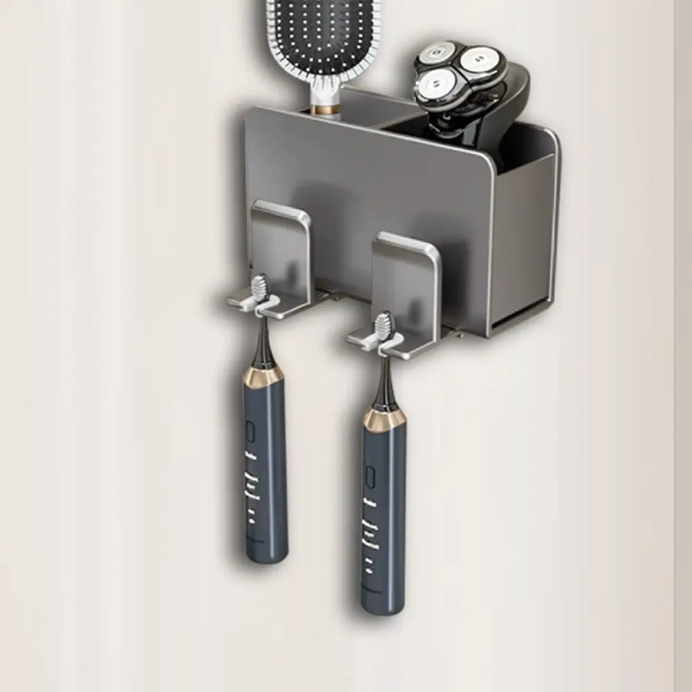 Bathroom Toothbrush Stand Wall Hanging Organizer Punch Free Space Aluminum Storage Shelf For Electric Toothbrush Mouthwash Cup