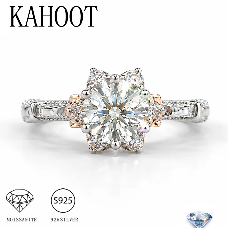 925 Sterling Silver 1-Carat Moissanite Ring, Two-Tone Six-Pointed Star Wedding Band