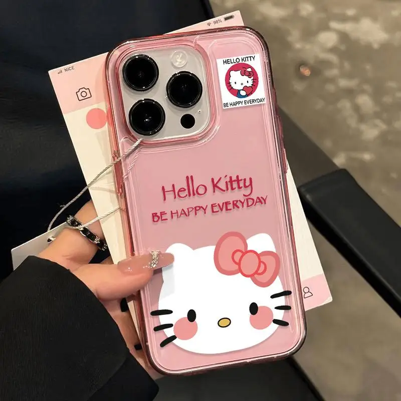 Kawaii Hello Kitty 15 14Promax Phone Case Suitable Iphone 16 13Pro Girlish Heart 12/11 Transparent Cartoon Couple Soft Shell