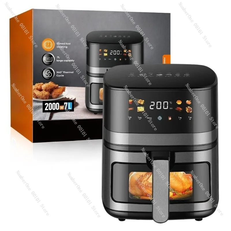 Air Fryer Large Capacity Visible Window Stainless Steel Frying Basket Household Oil Free Electric Cooker for Home Kitchen