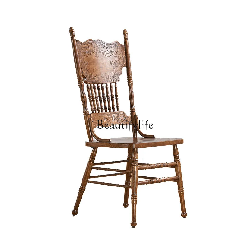 

Retro American dining chair medieval European solid wood dining chair black stool