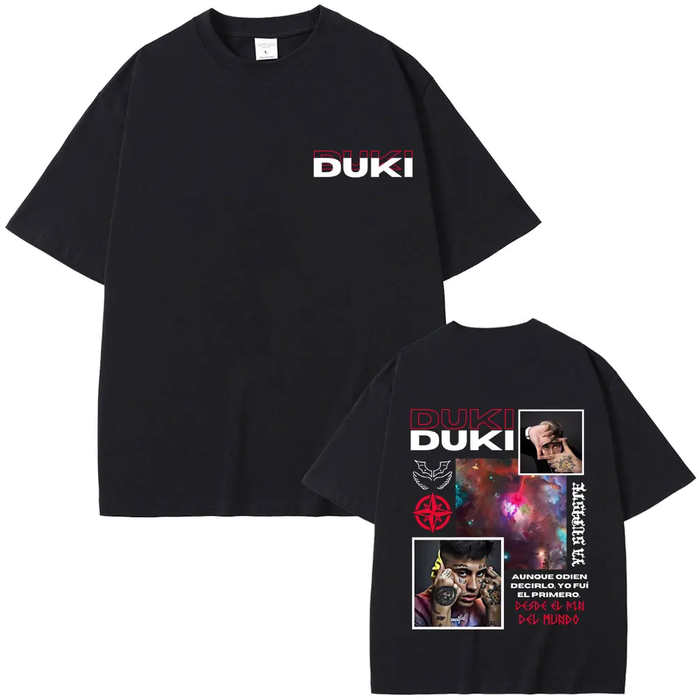 Rapper Duki Antes De Ameri Double Sided Print T-shirt Men Women Clothing Hip Hop Oversized Streetwear Male Vintage Short Sleeve