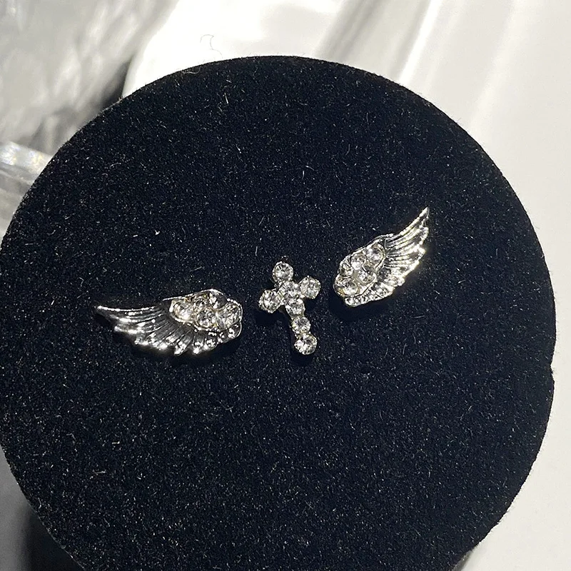 3Pcs Angel Wing Cross Imitation Zircon Ear Studs for Women,Sweet Cool Punk Gothic Piercing Earrings,Couple Fashion Ear Jewelry for Daily Street Dating Party Birthday Holiday Gift Accessories