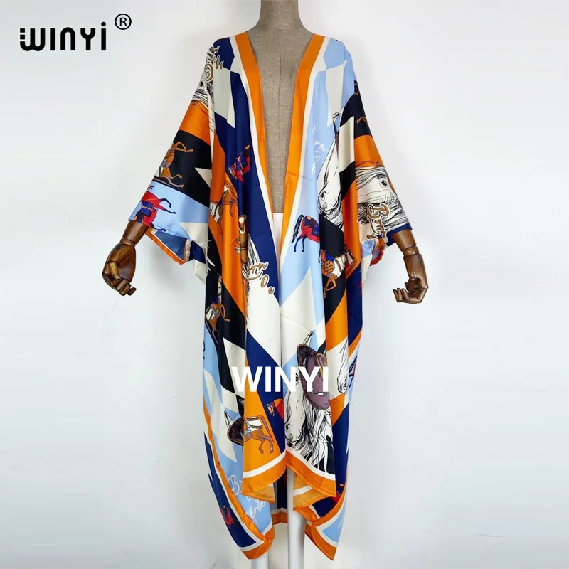 2021winyi Africa Summer Women Cardigan robe femme beah sexcy Boho Maxi African Holiday Batwing Sleeve TWILL Robe