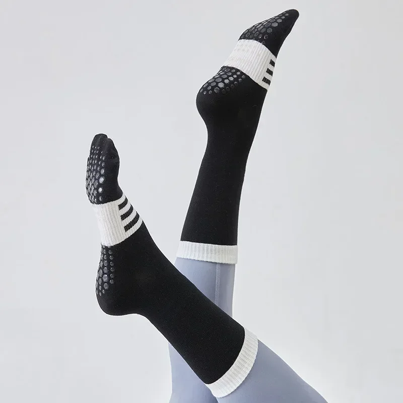 Yoga Socks Women Professional Silicone Anti-slip Pilates Docks Casual Striped Cotton Breathable Gym Fitness Dance Sports Socks