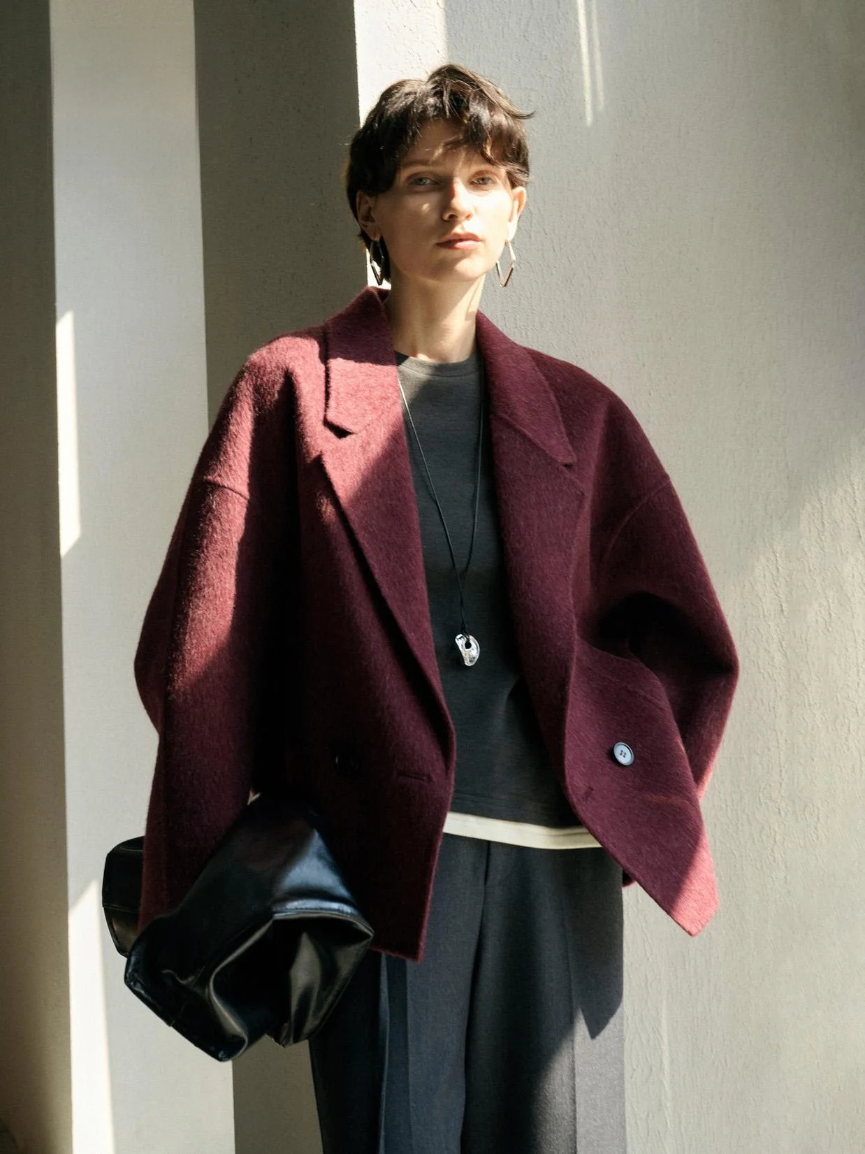 

High Quali Camere Wool Blend ort Coat Soft Cozy Winter Jaet Double Sided Faionable Commute Sle Regular Sve Long