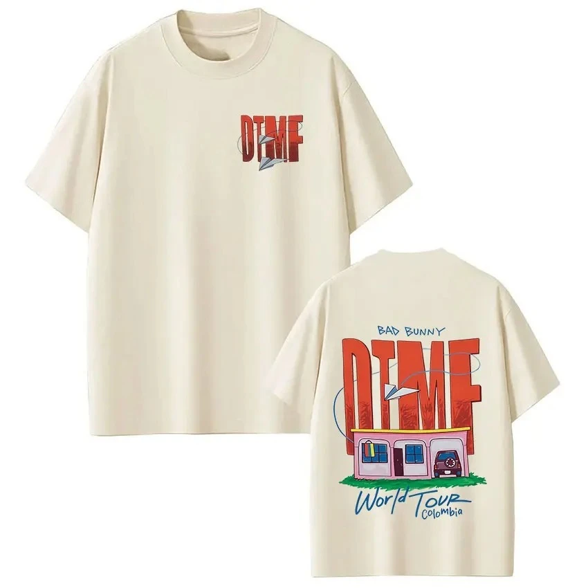 Fashion Vintage Hip Hop Men Women T-shirts Rapper Bad Bunny T-shirt Debi Tirar Mas Fotos DTMF World Tour T Shirts Streetwear