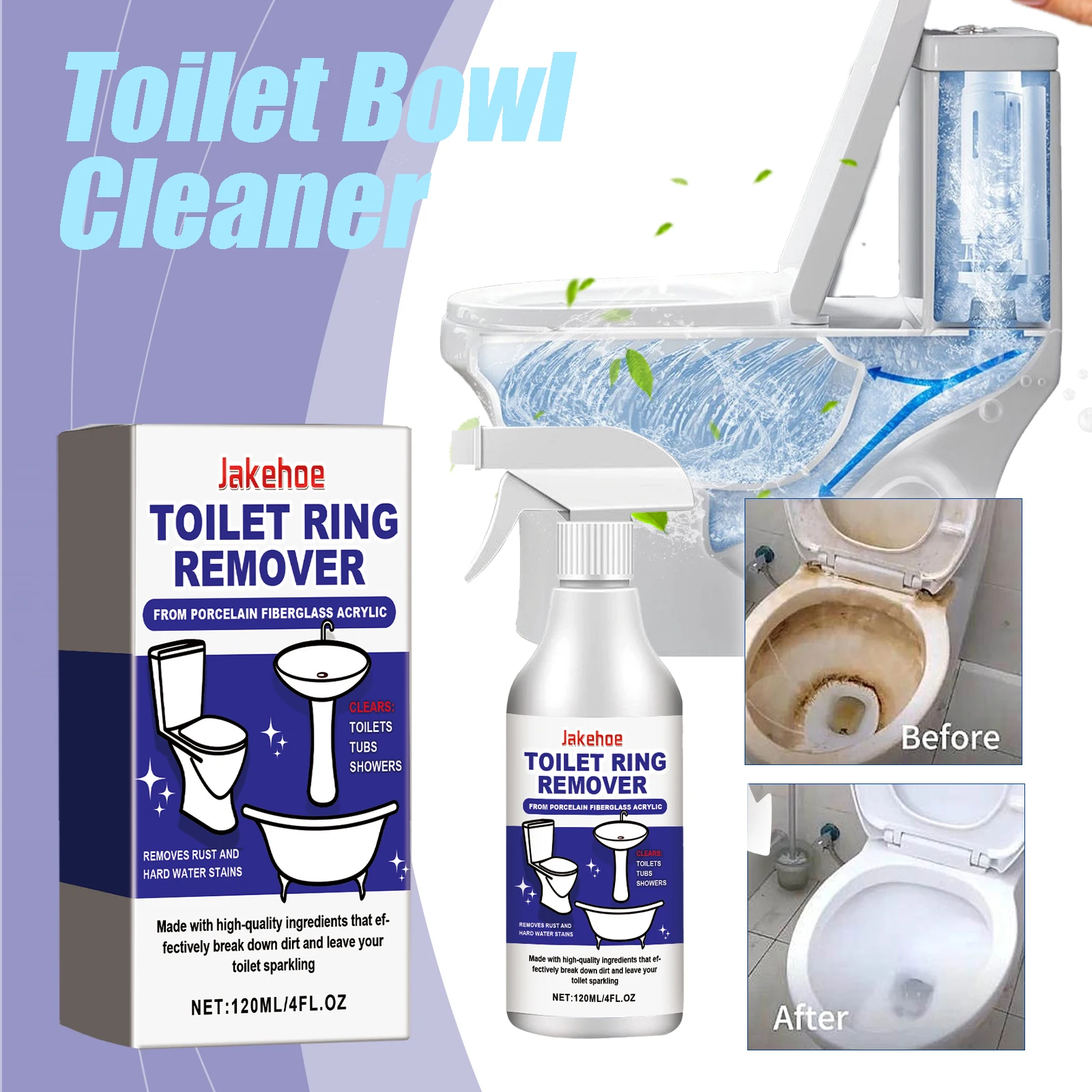 

Jakehoe Fast Foam Splash Очиститель для унитаза Пятновыводитель мочи Очистка пятна в баке раковины Устранение запаха Предотвращение засорения 120 мл/шт.