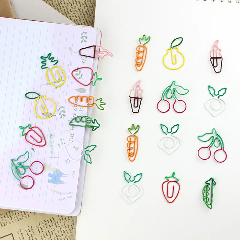 50PCS Ramdon Cute Planner Cool Fun  Animal  Plant Number Paper Clips for Kids  Letter Word Flamingo Carrot Pig Peas Cufflinks