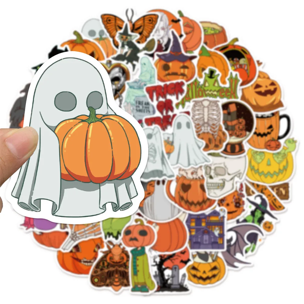 50PCS Halloween Ghost Pumpkin Head Fun Humorous Sticker Speaker Skateboard Water Cup Motorcycle Sticker