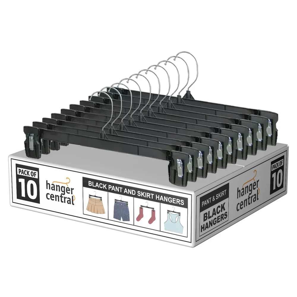 10 Pack Heavy Duty Plastic Hangers with Ridged Pinch Clips Pants Skirts Durable Closet Organization Eco-Friendly Solution