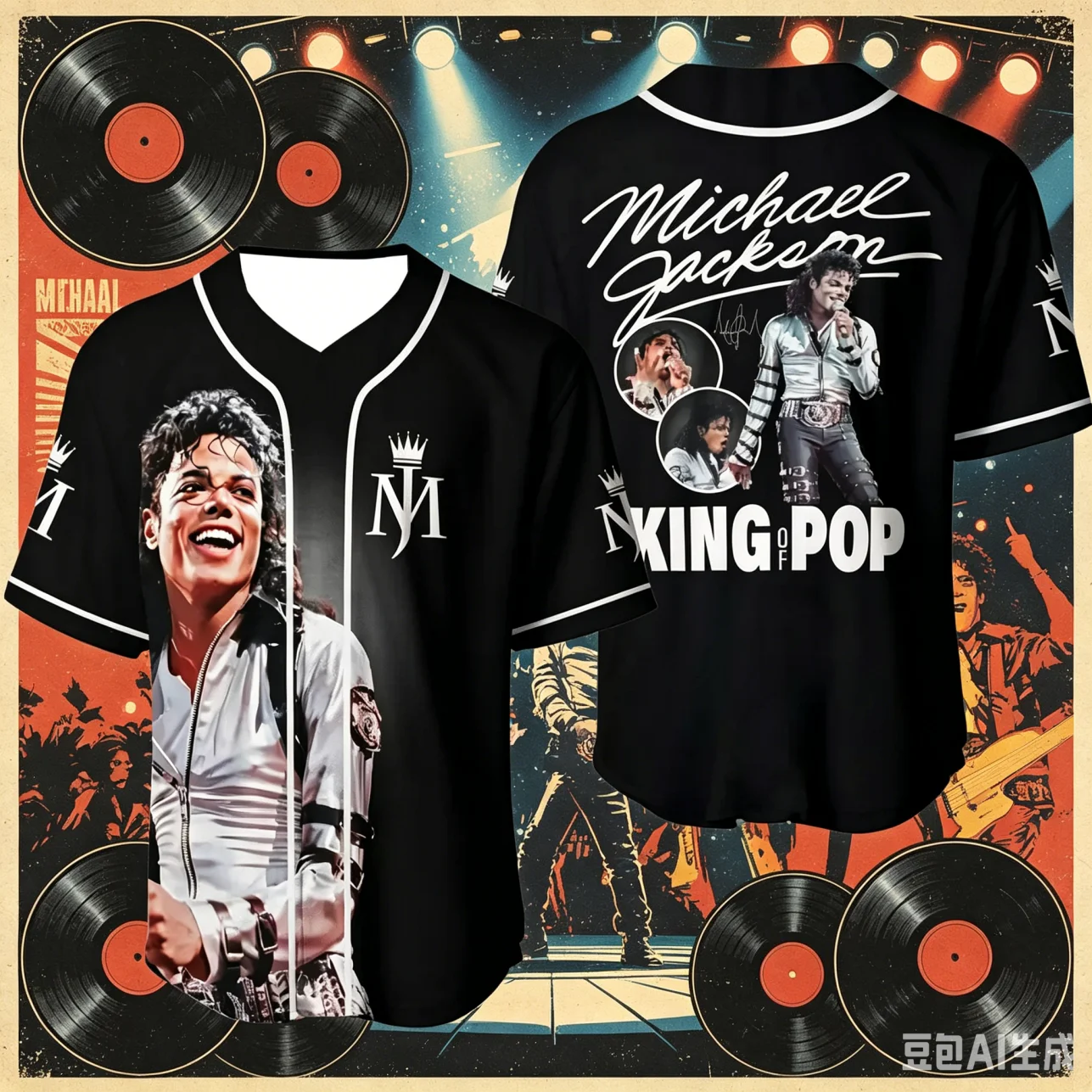 Mens Fashion Baseball Jersey - 2026マイケル・ジャクソン ムーンウォーカー ブラックゴールド ベースボールジャージ キング・オブ・ポップ Vネック