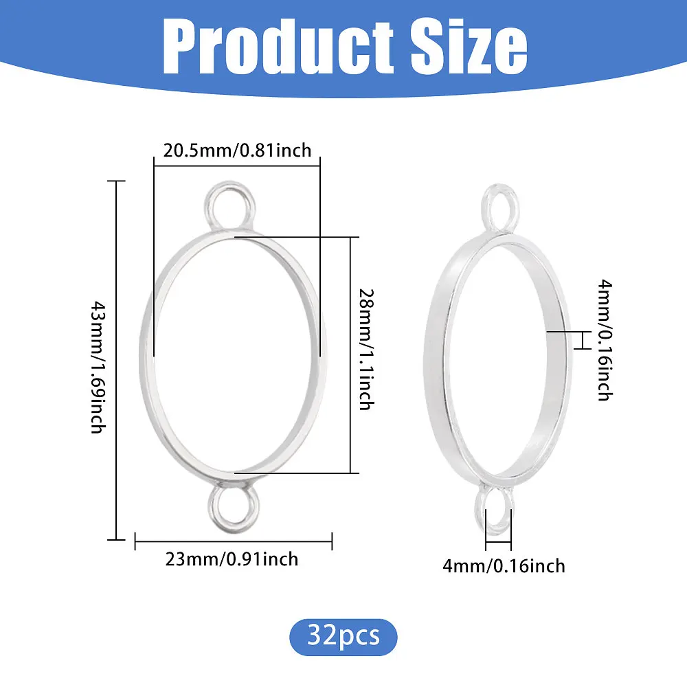 32 Pcs Oval Open Back Bezel Pendants Hollow Pendant for Resin Oval Open Blank Connector Frame Charms for Earrings Bracelets