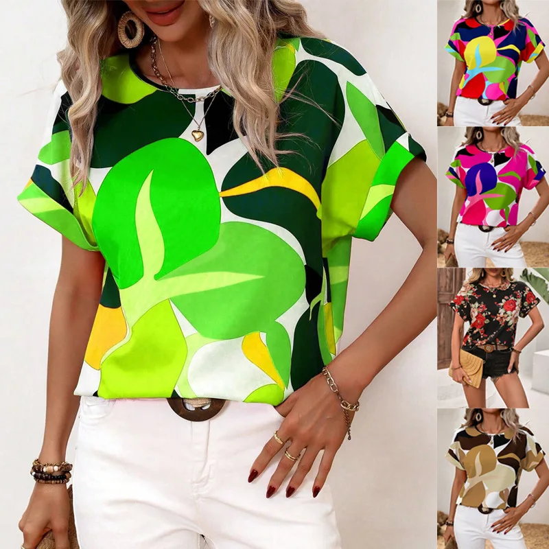 Elegante Mode Bloemen Gedrukt O Hals Korte Mouw Straat Knop Shirts 2025, Zomer Casual Losse Tops Blouse Vrouwen Blusas