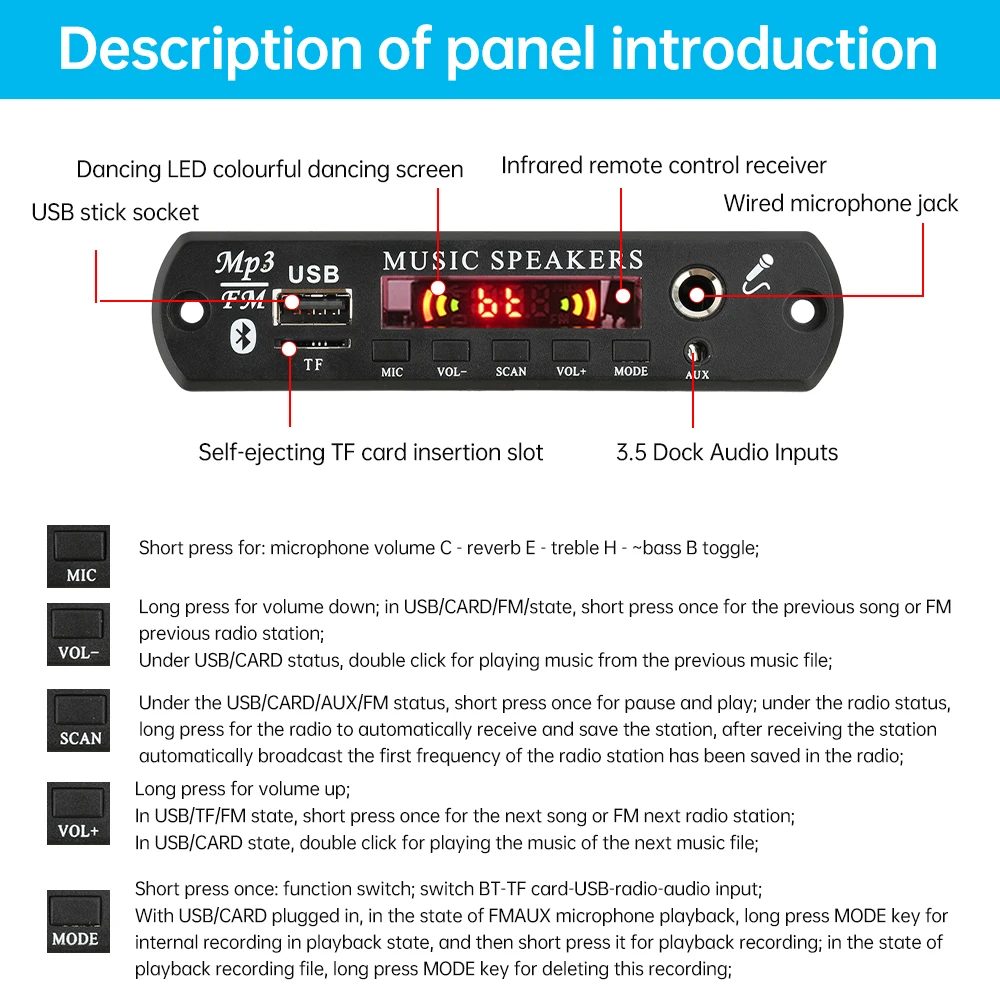 80W 80W Módulo de Reproductor de Música Bluetooth MP3 Decodificador Junta DC 6-24V Reproductor de Música Del Coche Módulo de Audio Sin Pérdidas USB AUX TF Radio