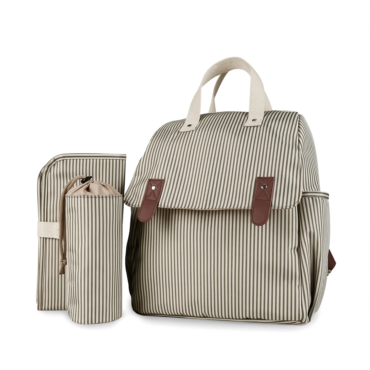 

Striped double-shoulder single-shoulder mommy bag, including urine pad, independent baby bottle bag, multi-functional mommy bag