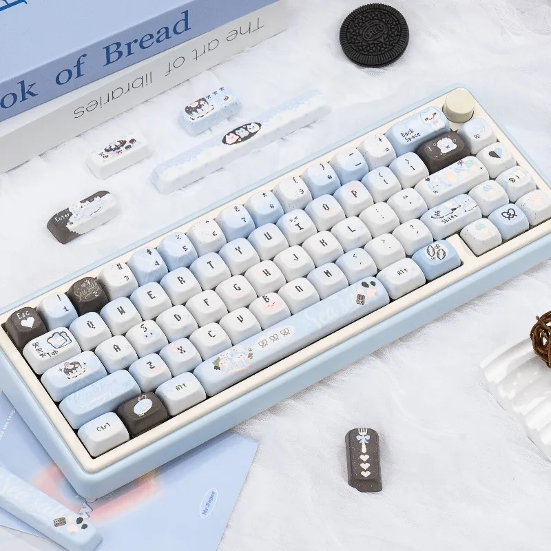 مجموعة أغطية مفاتيح لموضوع Sea Salt Pixel Meow مخصصة لملح لوحة المفاتيح PBT التسامي الكرز لملحقات لوحة المفاتيح الميكانيكية