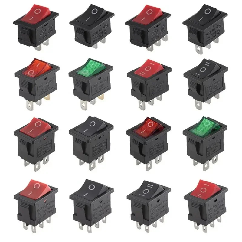 10Pcs KCD1 Series 2/3/4 Pin Boat Car Rocker Position Power Switches 15mm x 21mm Black Red Green 6A/250V 10A/125V AC Wholesale