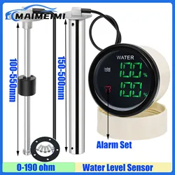 Digital 2 IN 1 52mm Gauge with Alarm 0-190ohm Water Level Meter+Sewage Level Meter for Water Sewage Level Sensor Car Boat 12V24V