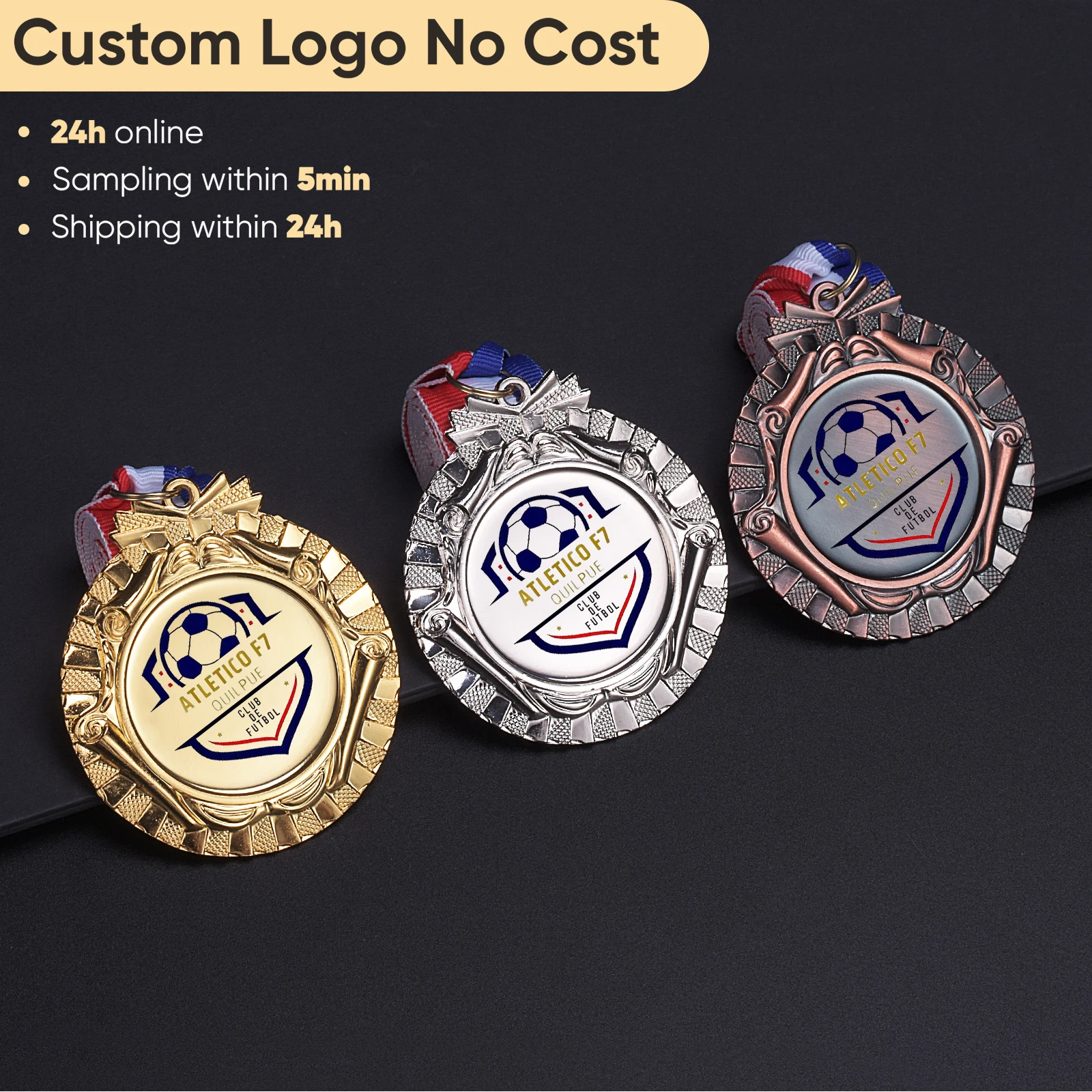 Médailles avec logo personnalisé gratuit 65MM Or Argent Bronze Métal Médaille Prix Souvenir personnalisé pour le gagnant des com