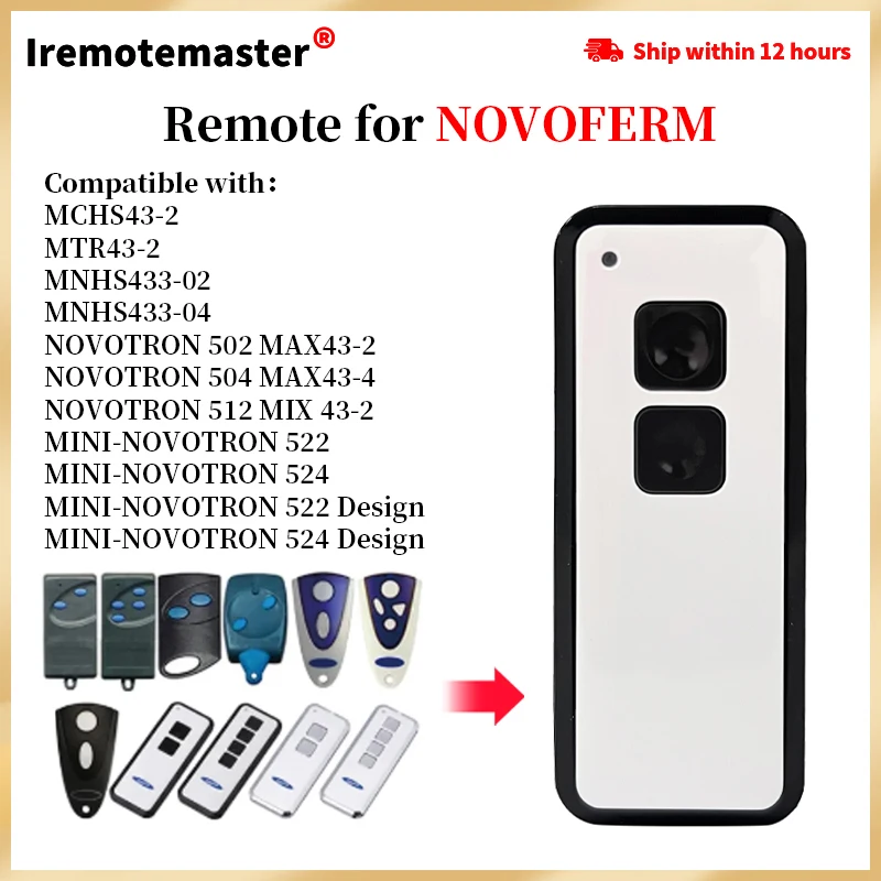 For NOVOFERM MINI-NOVOTRON 522 524 NOVOTRON 502 MCHS43-2 MTR43-2 MAX43-2, 504 MAX43-4 433 MHz Rolling Code Garage Remote Control