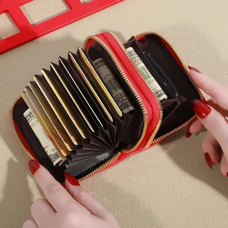 Women's Short Wallet with Transparent Closure. Litchi Pattern. Monaiea Multi Card Slot Wallet, Large Capacity, Fashionable